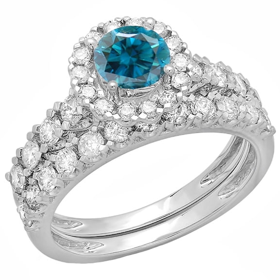 Dazzlingrock Collection 1.85 Carat (ctw) 14K Round Blue & White Diamond Bridal Engagement Ring Set, White Gold, Size 5