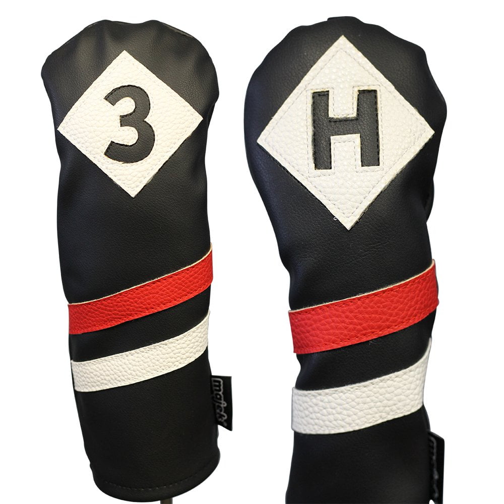 Majek Retro Golf Headcovers Black Red and White Vintage Leather Style 3