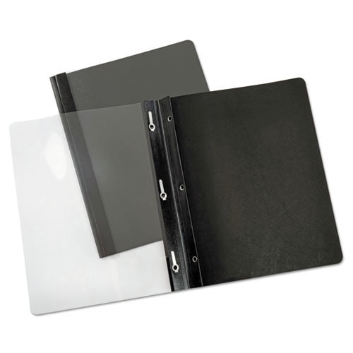 Universal UNV56116EE 1/2 in. Capacity, Tang Clip, Paper Report Cover - Letter Size, Clear/Black (25/Box)