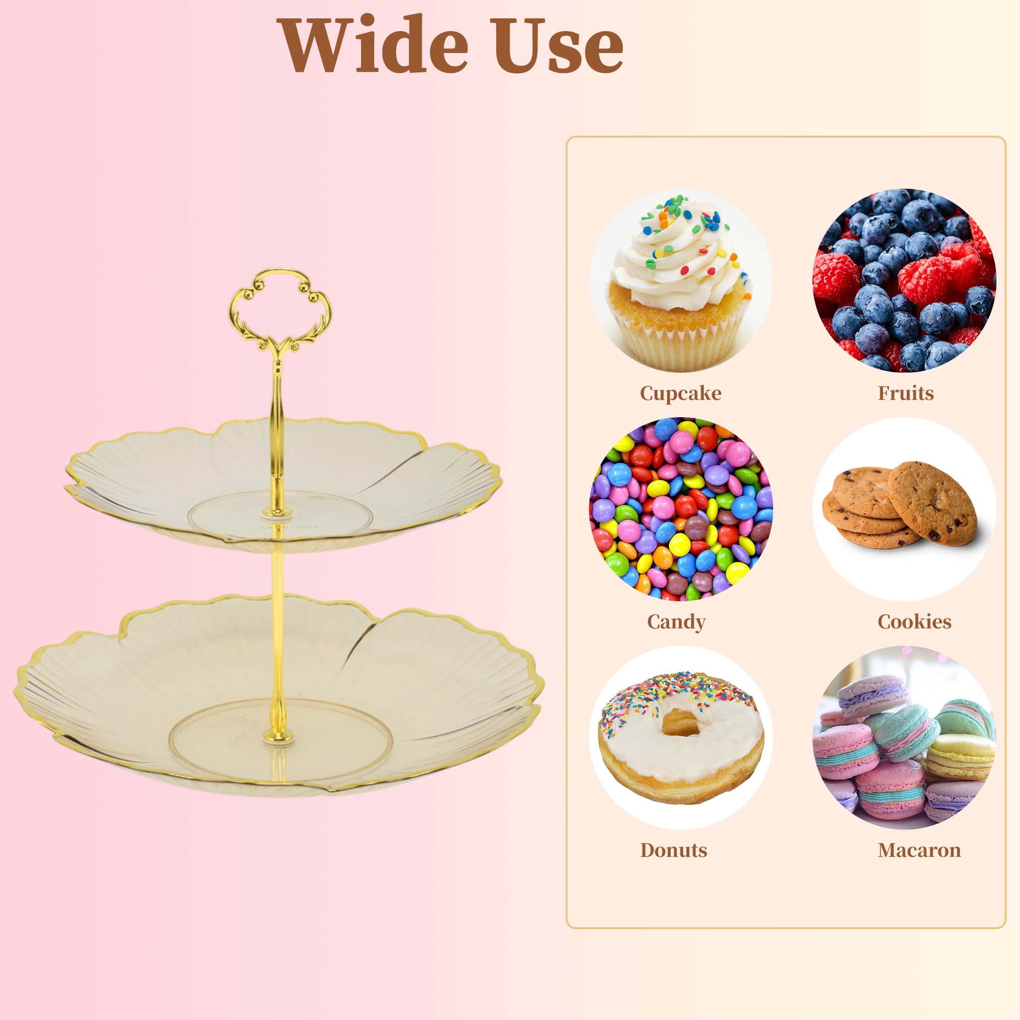 Unique Bargains 2 Tier Dessert Cupcake Stand Holder with Five Petals Design Brown