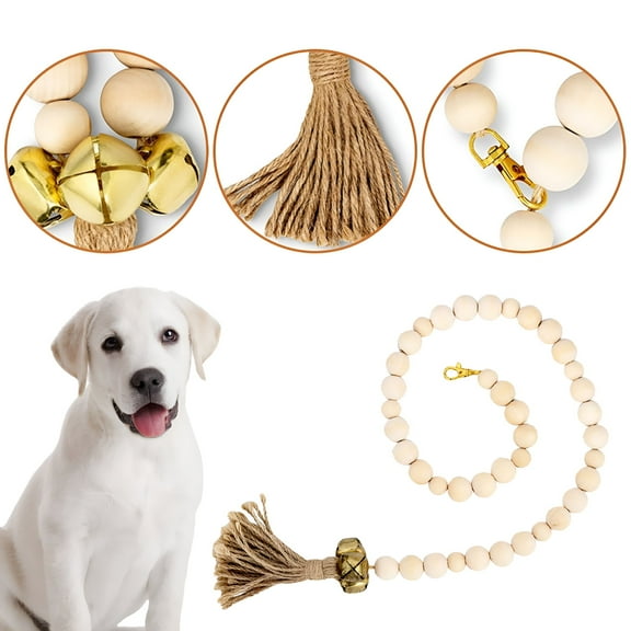 LAMIRO Wood Beaded Hanging Door Bells For Dogs And Puppies - Rustic Gold Bells, Dog Bell For Potty Training, Bell For Dogs To Ring To Go Outside
