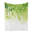 thumbnail image 1 of Green Leaf Soft Flannel Fleece Throw Blanket, Flourishing Springtime Abstract Composition with Leaves Fantasy Flora, Cozy Plush for Indoor and Outdoor Use, 50" x 60", Green Yellow White, by Ambesonne, 1 of 6
