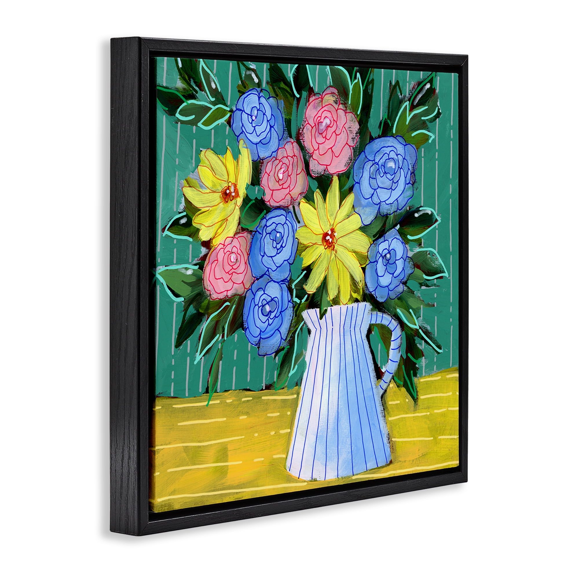 Stupell Industries Bright Pop Bouquet Plants & Flowers Painting Black Floater Framed Canvas Art Print Wall Art, 18 x 18