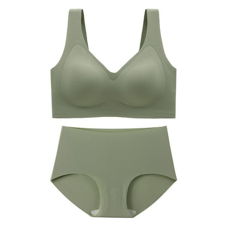 jobturf Womens Solid Color Matching Workout Sports Bra and Panty Set 2 Piece Yoga Gym Bralette and Thong Sleep Underwear Green XXL