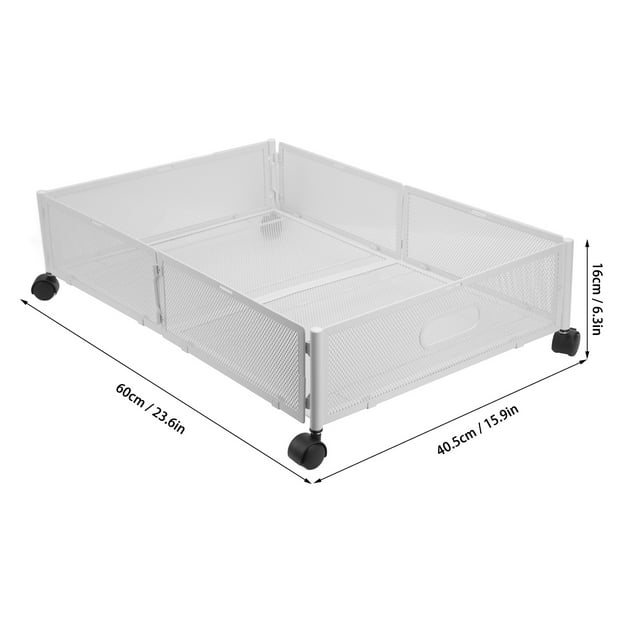 Contenedores de almacenamiento debajo de la cama con ruedas Patrón de rejilla Tipo extraíble Cajón de almacenamiento de zapatos debajo de la cama de metal desmontable para ropa Juguete Blanco