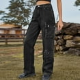thumbnail image 5 of Defitshape Women's Cargo Jeans Washed Straight Leg Full Length Loose Fit Vintage Fashion Long High Waist Elastic Carpenter Denim Pants Dark Grey Large, 5 of 5