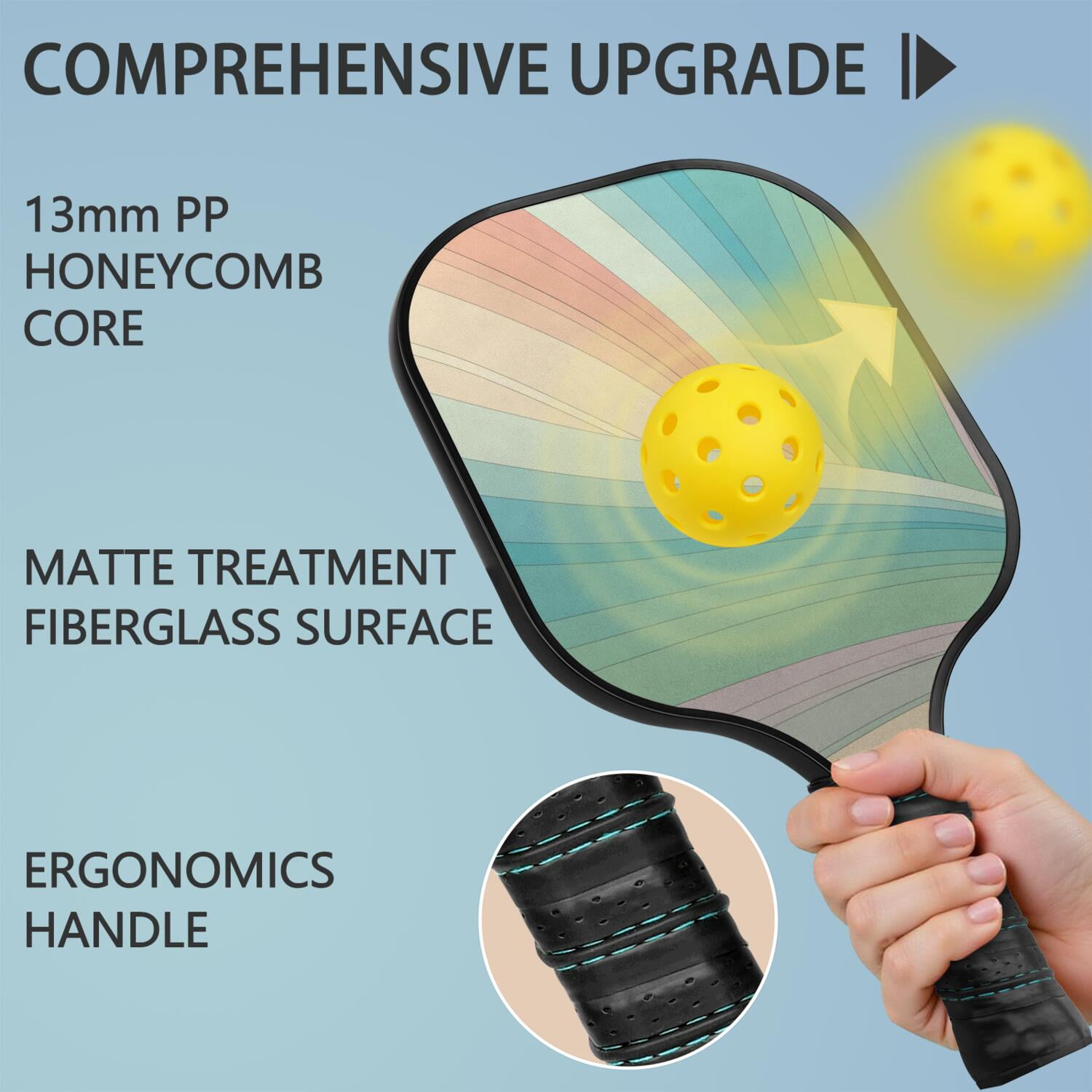 Pickleball Paddles Set Of 2, Fiberglass Surface, Dreamy Cloud Print, 4 Balls & Bag