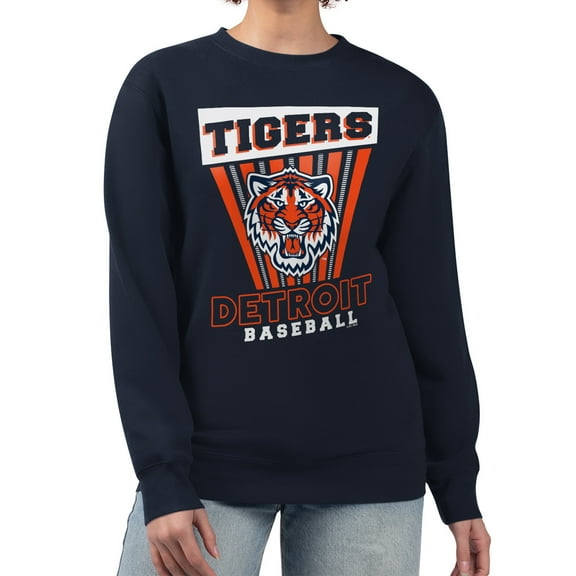 Women's Starter  Navy Detroit Tigers Poster Print Pullover Sweatshirt