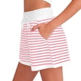 thumbnail image 4 of DxhmoneyHX Womens Striped Drawstring Shorts Casual Elastic Waist Lightweight Soft Comfy Pocketed Summer Vacation Beach Holiday Travel Shorts, 4 of 5