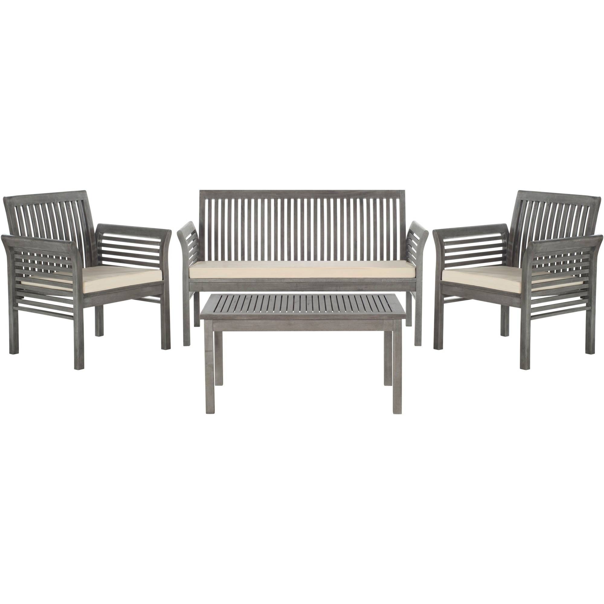 Safavieh Carson 4-Piece Outdoor Set, Grey Wash/Beige