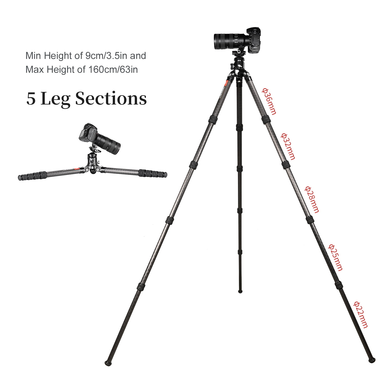 SUNWAYFOTO T3650CM Fiber Tripod for Video Camera Photography Weight Outdoor Tripod Waterproof,55.0lb Load