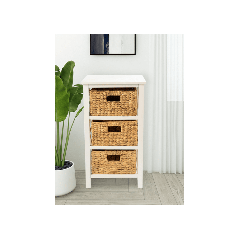 Ehemco 3 Tier X-Side End Table/Cabinet Storage with 3 Baskets White