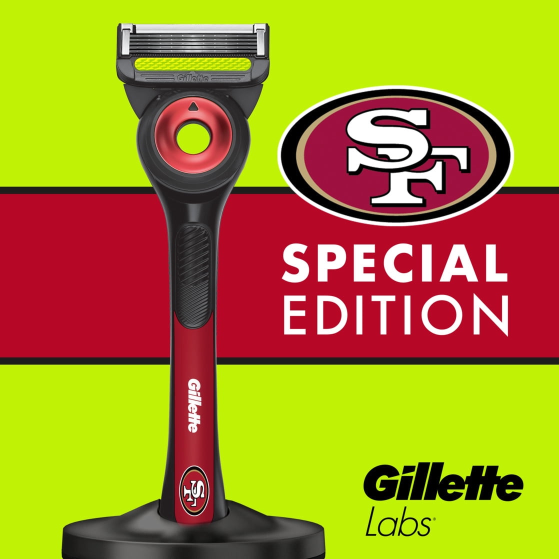 Gillette Labs Official 49ers Licensed Razor for Men, 1 Handle, 4 Blade Refills, with Magnetic Stand, Perfect for Game Day Grooming, Gillette Labs with Exfoliating Bar