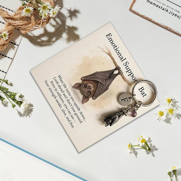 Mbvtdt Emotional Support Bat Inspirational Keychain,Metal Bat Pendant with Encouragement Verse Card Gift for Friends,Encouragement Verse Card,Self-Care Gift for Friends & Loved Ones