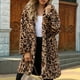 Ladies Winter Long Sleeve Leopard Print Lapel Thermal Jacket Faux Fur
