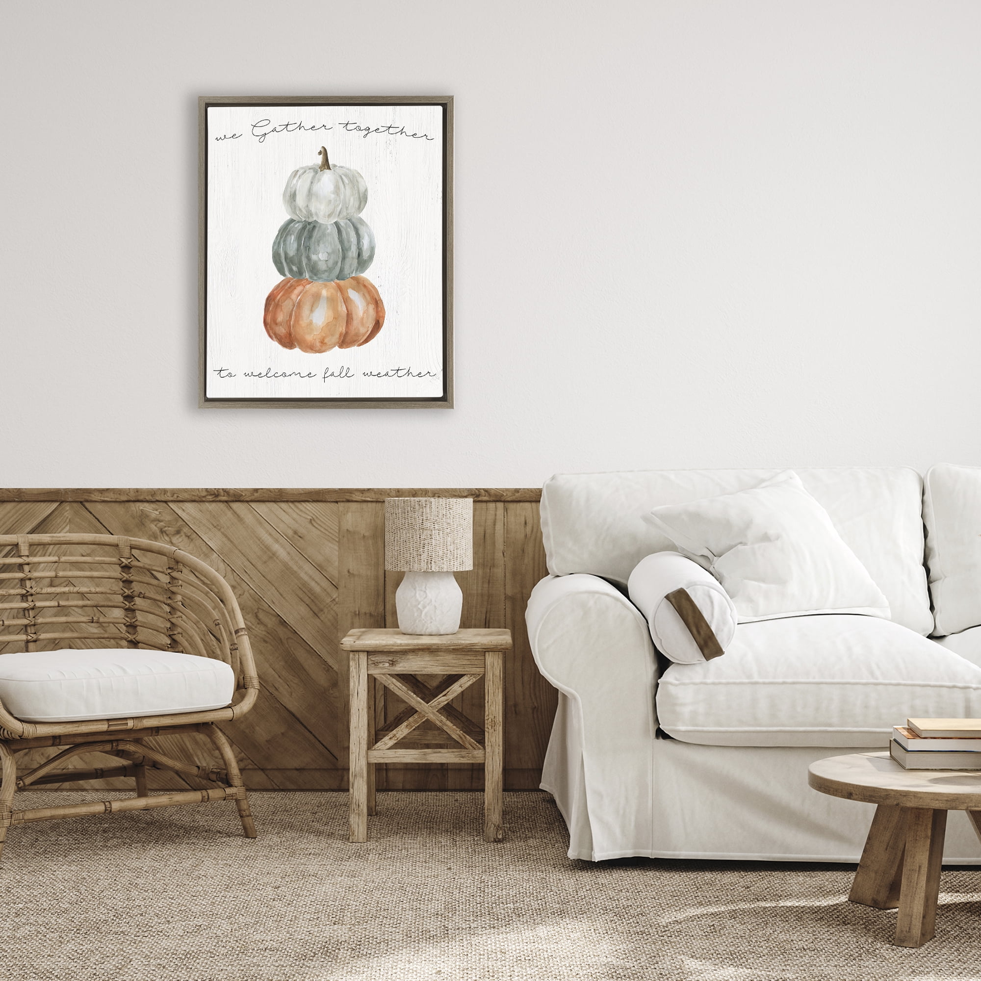 Stupell Industries Gather Together Fall Weather Brown Framed Floater Canvas Wall Art, design by Livi Finn