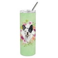 thumbnail image 3 of Black and White Frenchie Green Flowers Double Walled Stainless Steel 20 oz Skinny Tumbler, 3 of 4