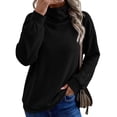 thumbnail image 2 of Sweatshirts for Women Puff Sleeve Relaxed Fit Casual Pullover with Front V Fall Versatile Comfy Tops Black XXL, 2 of 7