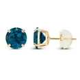 thumbnail image 2 of Decadence Genuine 10K Solid Yellow Gold 6mm Round Natural London Blue Topaz December Birthstone Stud Earrings, 2 of 5