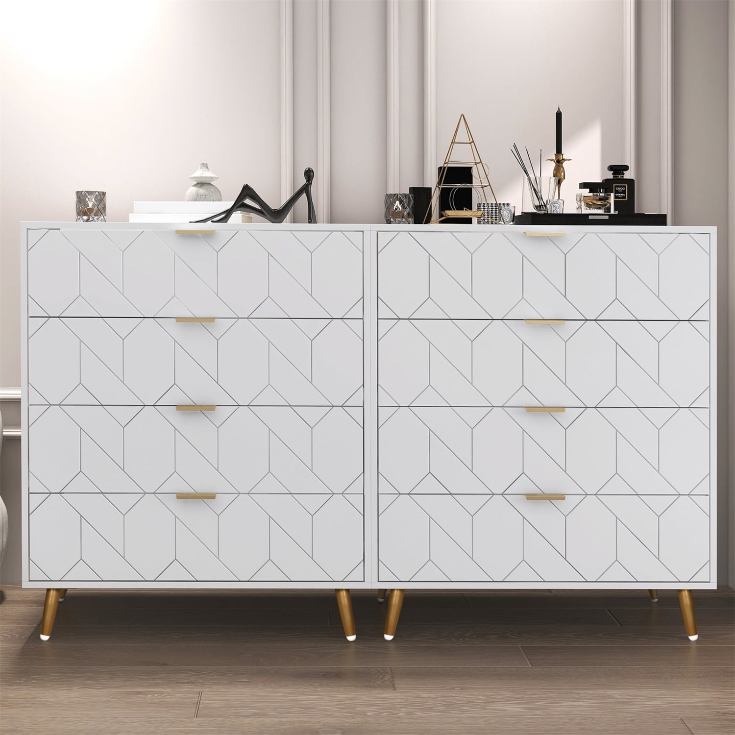 Canddidliike Wood Chest of Drawers with Gold Metal Handles, 4 Drawer ...
