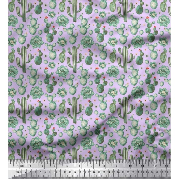 Soimoi Polyester Crepe Fabric Floral,Succulents & Cactus Tree Print Fabric by The Yard 52 Inch Wide