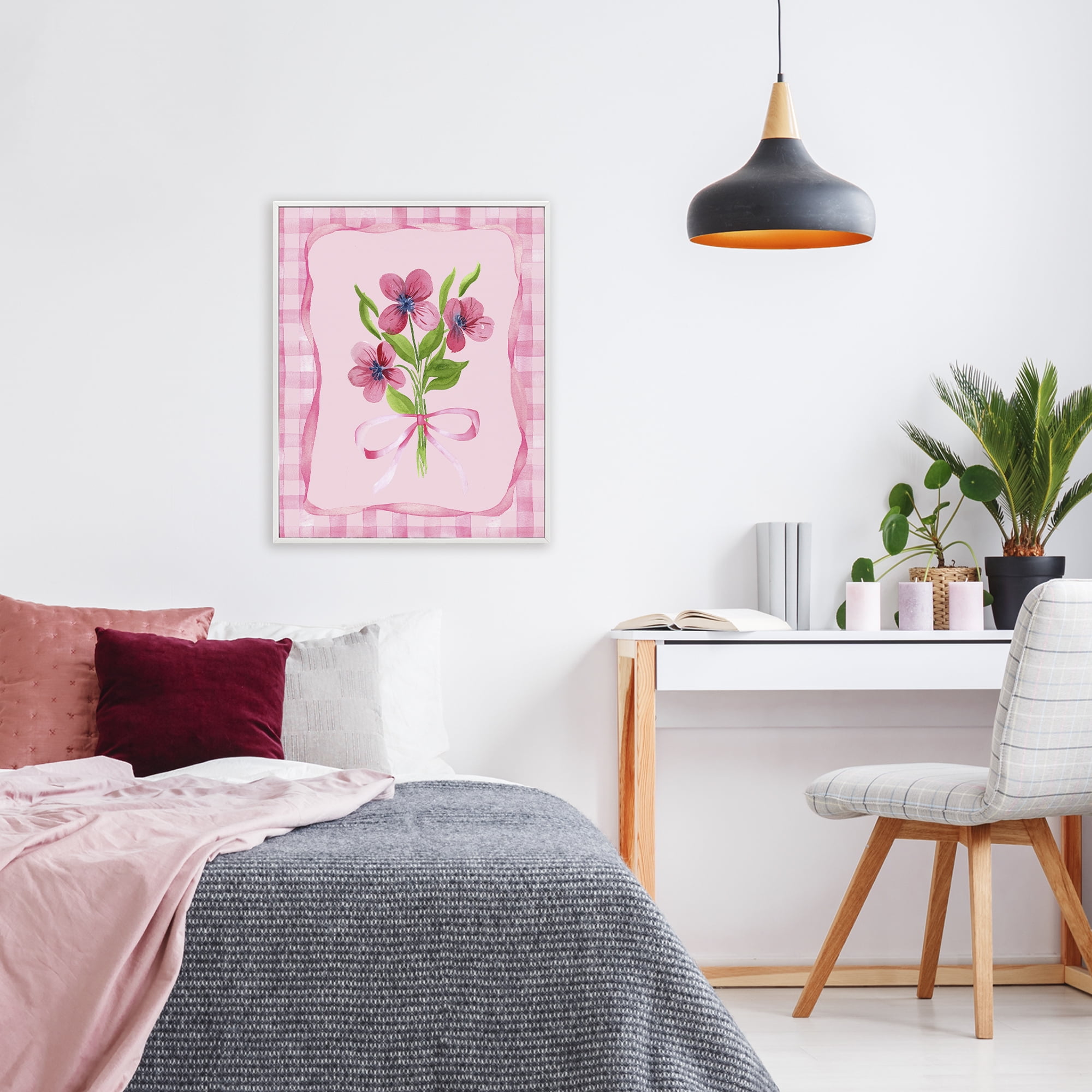 Pink Bordered Flower Bundle White Framed Giclee Art, design by Nina Jacobs