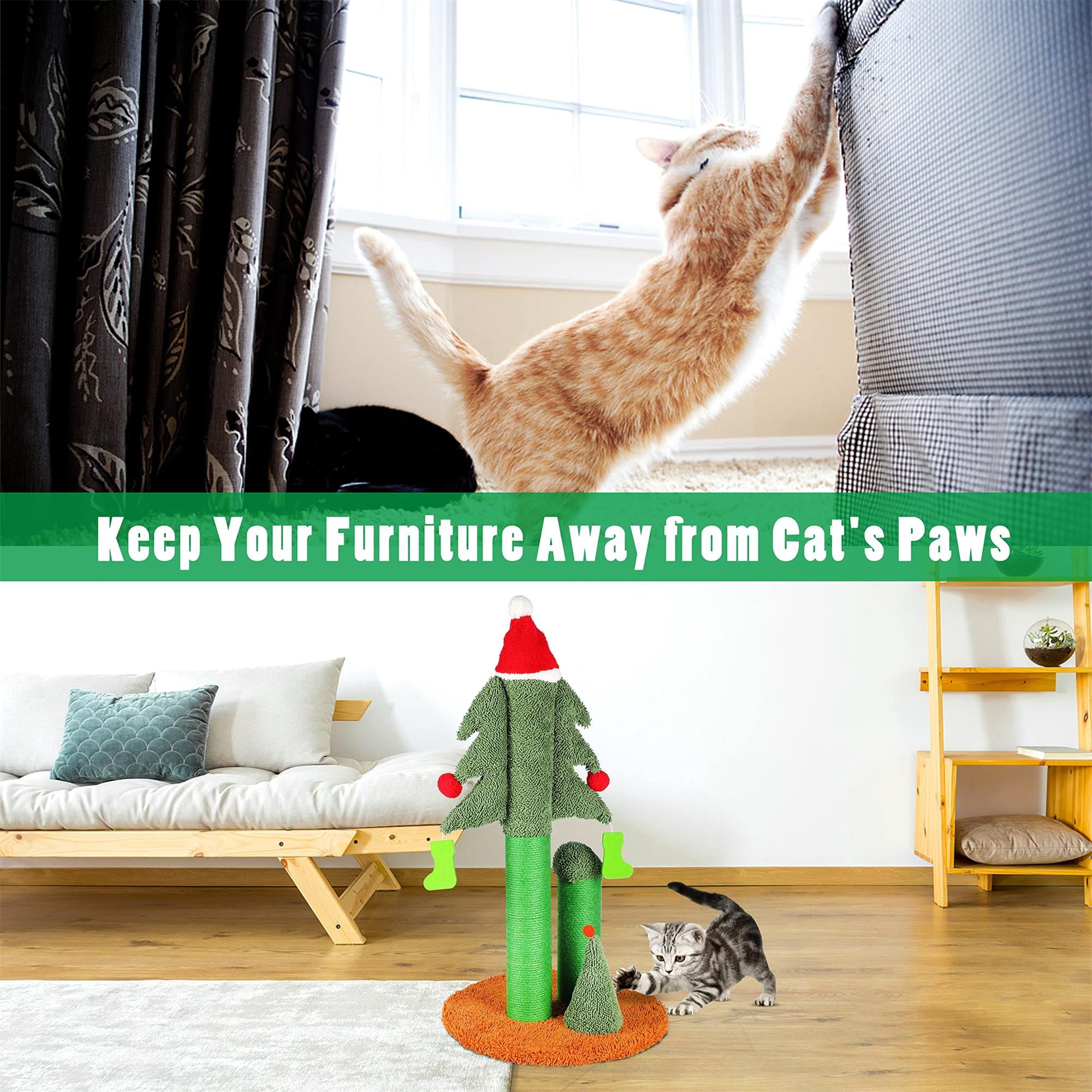 Pefilos 32" Indoor Cat Scratching Post, Christmas Tree Cat Scratcher Post with Natural Sisal Rope, Cat Tree for Small Kitten, Green