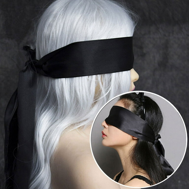 Satin Blindfold Comfortable Eye Mask Band Blinder for Home Travel Costume  Props (Black)