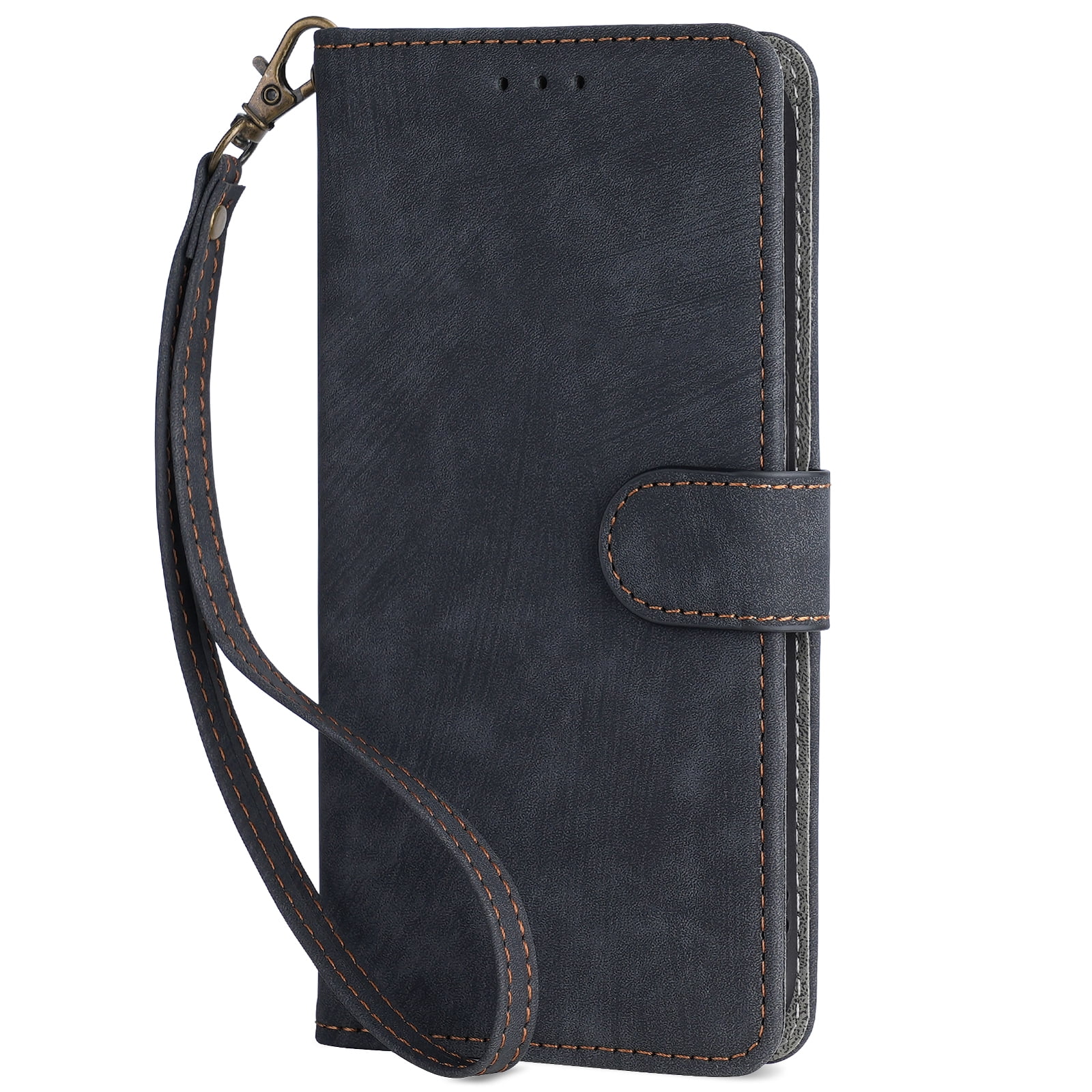 Dteck Wallet Case for iPhone 8 Plus / iPhone 7 Plus with RFID Blocking Credit Card Slots, PU Leather Folio Flip Cover with Wrist Strap,Black