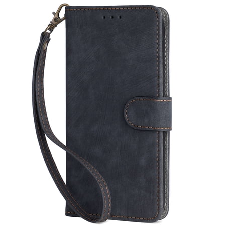 Dteck Wallet Case for iPhone 8 / iPhone 7 / iPhone SE 2022 2020 with RFID Blocking Credit Card Slots, PU Leather Folio Flip Cover with Wrist Strap,Black