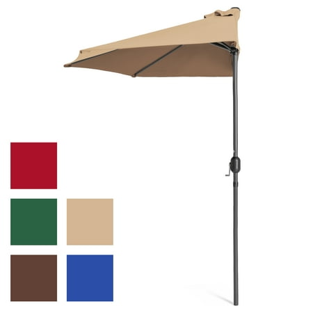 Crank Patio Umbrella Best Choice Products 9ft Steel Half Patio Umbrella for Backyard, Deck, Garden w/ Crank Mechanism, UV- and Water-Resistant Fabric - Tan ()