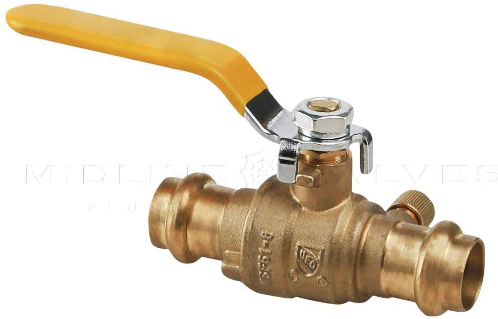 Midline Valve 532012VLVD-5 Premium Press Ball Valve with Drain, with 1/2 in. Press Connections, Brass (Pack of 5)