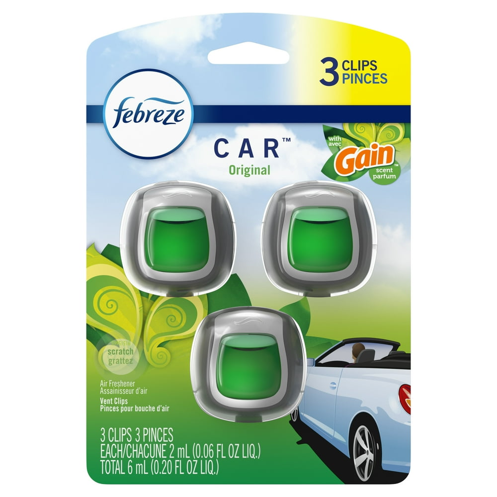 Febreze Car OdorEliminating Air Freshener, Gain Original, 3 ct