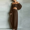 thumbnail image 5 of Women's 2 Piece Outfits Sweatsuits off the Shoulder Crop Top Wide Leg Sweatpants Casual Matching Sets Coffee XL(XL), 5 of 5