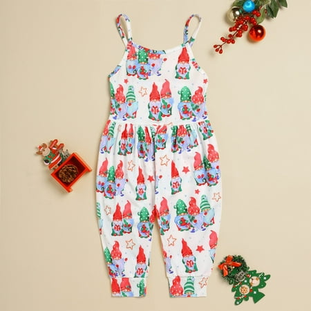 

NIUREDLTD Toddler Girls Christmas Sleeveless Cartoon Prints Romper Jumpsuit With Pocket Clothes