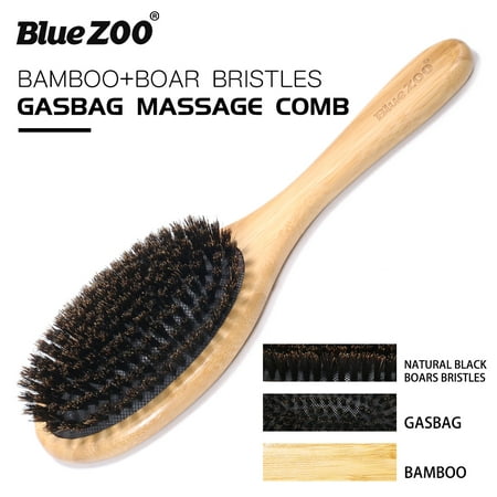 Blue ZOO Hair Brush Natural Bamboo Handle Boar Bristles Anti-static Hair Scalp Paddle Hairbrush Gasbag Massage Comb Hair Care