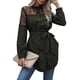 thumbnail image 1 of Blusa de longitud media Perspectiva Encaje Redondo Cuello Botón Cintura Alta Cinturón Top para Mujer Verde Ejército L, 1 of 6