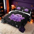 thumbnail image 3 of Erosebridal Kawaii Ghost Quilt King, Spiderweb Bat King Coverlet Set, Black Blue Violet, 3 Pieces, 1 Bedspread and 2 Pillowcases, 3 of 7