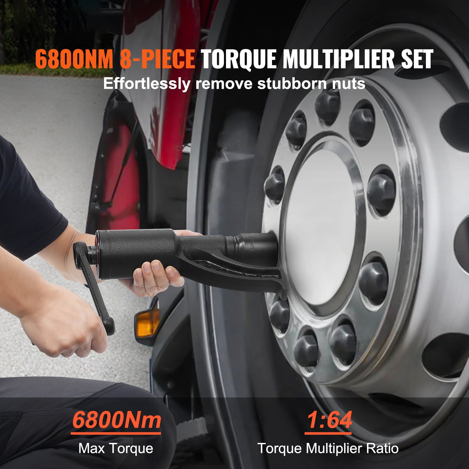 KFFKFF Torque Amplifier, 1 Inch Drive Lug Nut Wrench - Durable Torque Amplifier Set, 1:64 Ratio, 6,800N.m for Lug Nut Removal, Comes with 8 Sockets (24-38mm) & Carrying Case