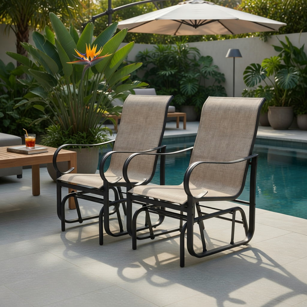 Hommoo 2-Piece Outdoor Glider Chair Set, High-Back Breathable Mesh Patio Chairs with Heavy-Duty Metal Frame, Gray