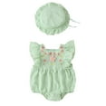 thumbnail image 2 of TOOYOU Baby Girl Bodysuits Cheap Toddler Girl Onesies Ruffles Sleeveless Lace Jumpsuit Clothing Set With Hat Soft Romper For Green Size 0-3 Months, 2 of 8