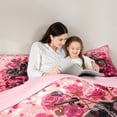 thumbnail image 4 of Castle Fairy Black Motorcycle Twin Comforter Sets 3-Piece for Teens, Pink Rose Print Bedding Set for Bedroom, Black Pink,Pink Reversible, 4 of 6