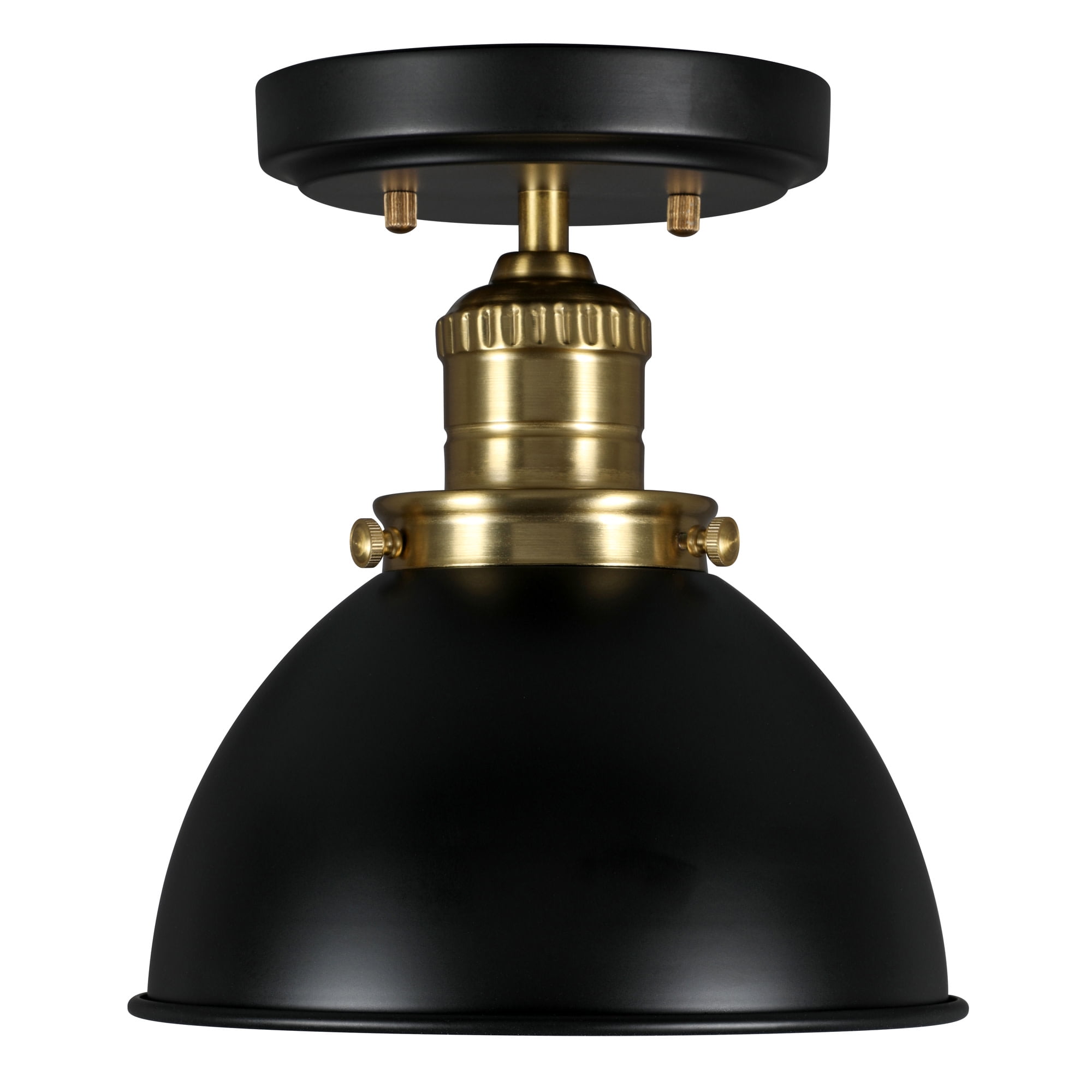 Design House Savannah Farmhouse Matte Black/Satin Gold 1 Light Indoor Semi-Flush Mount Dimmable Ceiling Light with Metal Shade
