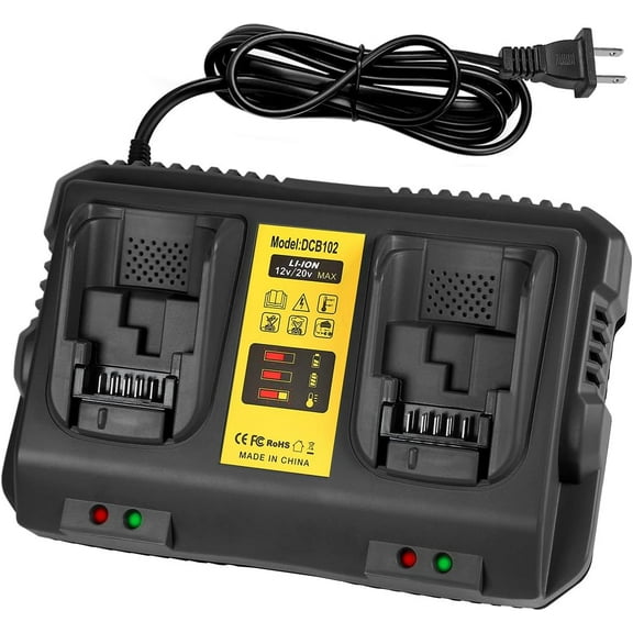 Abeden DCB102 Dual-Ports Battery Charger Compatible DeWalt 12V 20V Max Lithium Battery