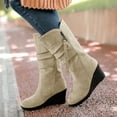 thumbnail image 2 of Shadoumai Women Mid Calf Slouch Boot Wedge Heel Thin Lined Suede Leather Winter Shoes, 2 of 6
