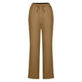 thumbnail image 6 of HAOTAGS Linen Pants for Women, High Waist Casual Stright Leg Loose Yoga Pants Comfy Solid Color Slacks Brown M, 6 of 7