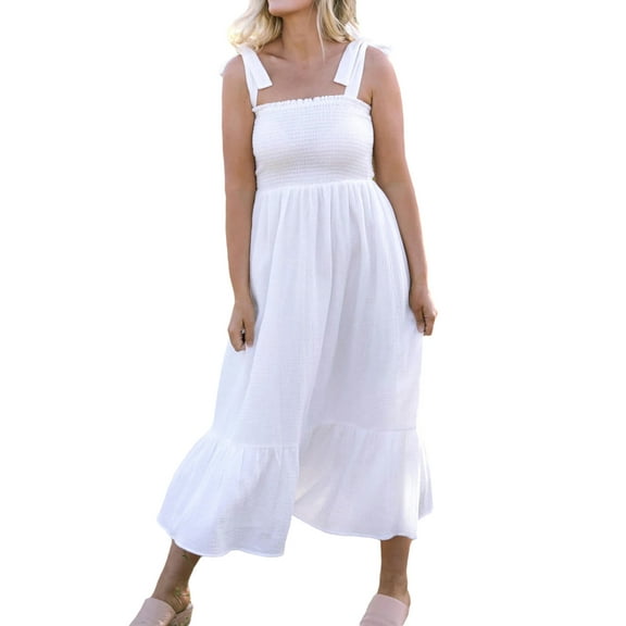 Michellecmm Mommy and Me Dresses Matching Outfits Solid Color Tie-Up Spaghetti Strap A-Line Long Dress