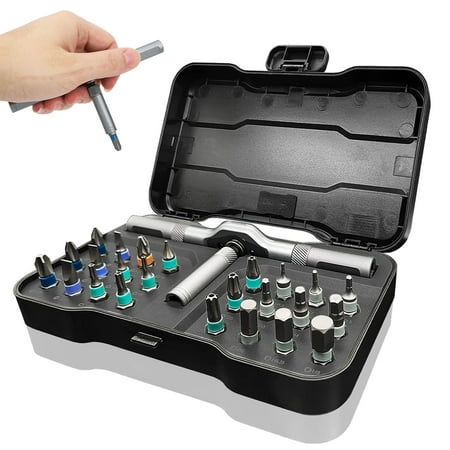 

Precision Ratchet Screwdriver Set 24 in 1 Magnetic Screwdriver Bit Set Small Repair Tool Kit with Detachable Handle for Eyeglass Watch Computer Electronics