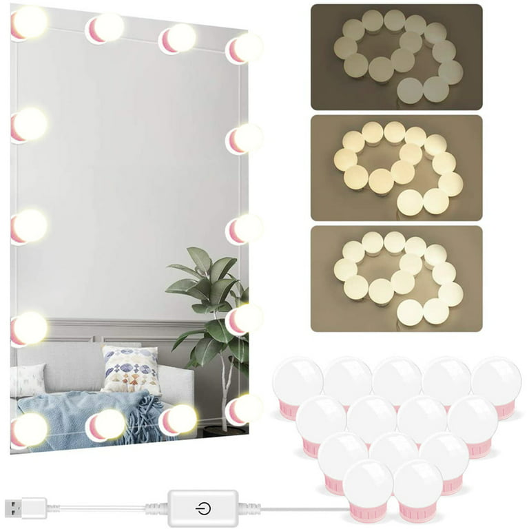 Dongpai Vanity Mirror Lights Kit, 2/6/10/14 Bulbs DIY Hollywood Lighted Makeup Vanity Mirror with Dimmable Lights, Stick on LED Mirror Light USB