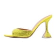 thumbnail image 2 of XYD Women Trendy Sparkle Rhinestone Studs Mules Pointy Open Toe Flared High Heel Slip On Sandals Wedding Shoes Size 15.5 Yellow, 2 of 4